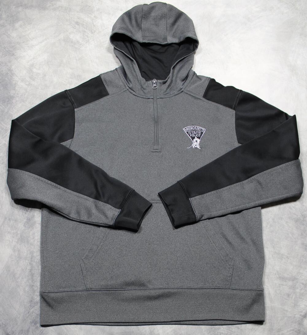 Massachusetts State Police Hockey Hoodie Mens Medium Gray Black 1/4 Zip Pullover
